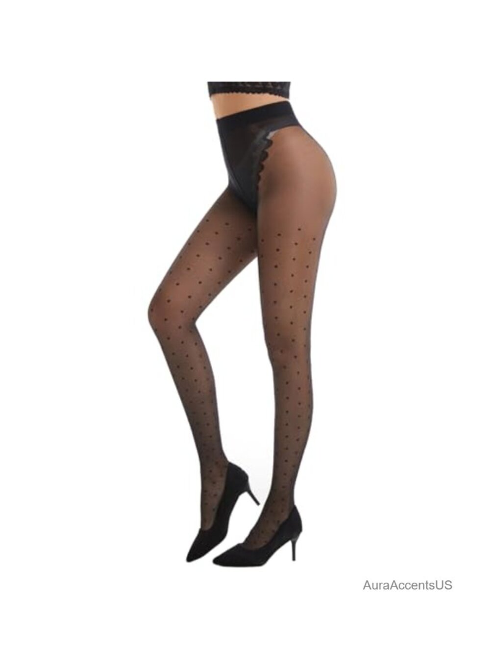 Polka Dot Patterned Tights High Waist Sheer Pantyhose 15D